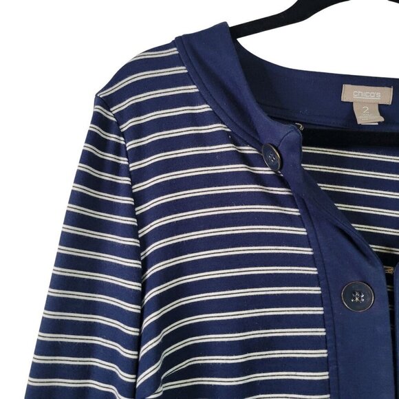 Chico's Women's Sailor Ponte Nautical Theme Cardigan Blazer Navy Blue Size L (2) - Picture 2 of 11